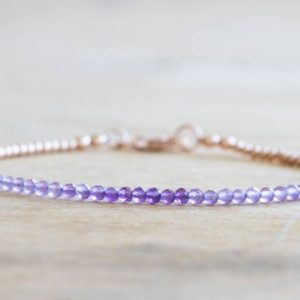 Shop Amethyst Bracelets! Delicate Amethyst Bracelet with Rose Gold Fill or Sterling Silver, February Birthstone Beaded Jewelry | Natural genuine Amethyst bracelets. Buy crystal jewelry, handmade handcrafted artisan jewelry for women.  Unique handmade gift ideas. #jewelry #beadedbracelets #beadedjewelry #gift #shopping #handmadejewelry #fashion #style #product #bracelets #affiliate #ad