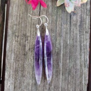 Silver amethyst earrings.  Long amethyst earrings | Natural genuine Array jewelry. Buy crystal jewelry, handmade handcrafted artisan jewelry for women.  Unique handmade gift ideas. #jewelry #beadedjewelry #beadedjewelry #gift #shopping #handmadejewelry #fashion #style #product #jewelry #affiliate #ad