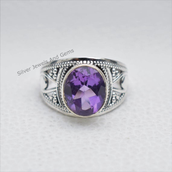 Natural Amethyst Ring, Handmade Ring For Her, 925 Sterling Silver Ring, Oval Amethyst Designer Ring, February Birthstone Ring, Promise Ring