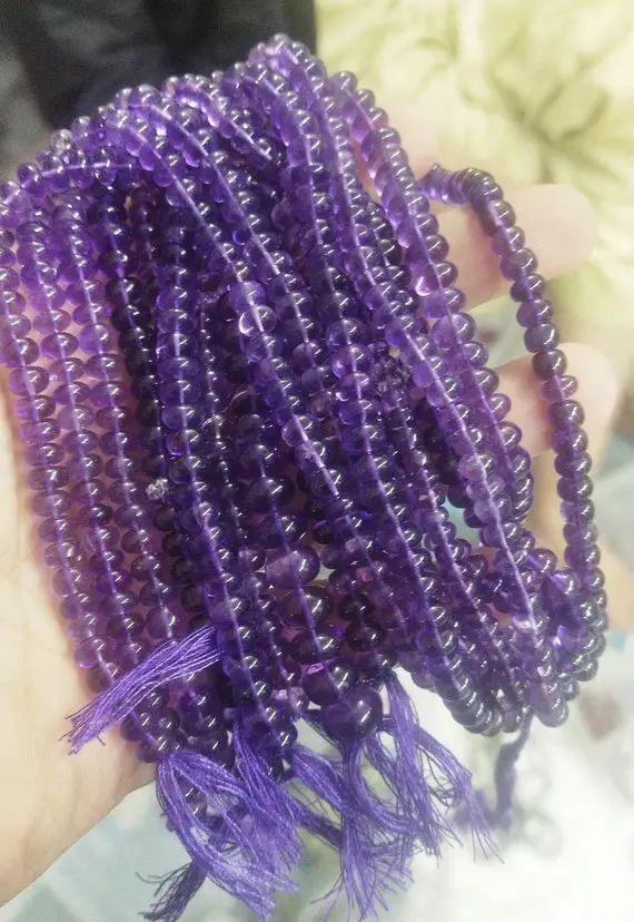 10 Inches Strand, Natural Purple Amethyst Smooth Rondelles, Size 6-7mm