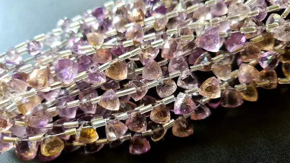 8-9mm Ametrine Faceted Trillion, Natural Ametrine Trillion Beads, Amethyst / Citrine Beads, Ametrine For Jewelry (4in To 8in Options)-dga103