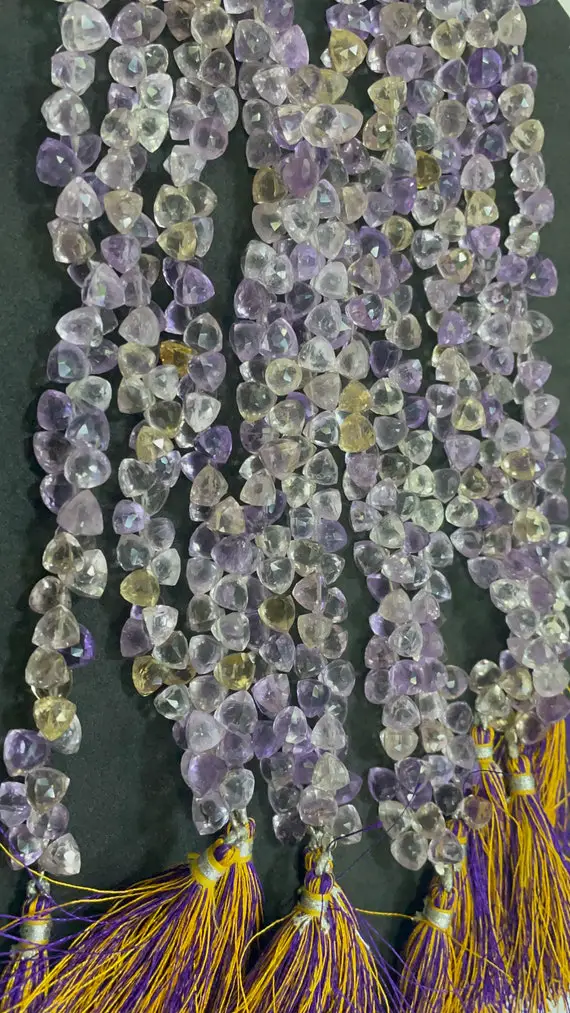 Beautiful Superb Quality Natural 8 Inch Ametrine Trillion Cut Briolettes Beads Strands, 6-6.5 Mm Graduated Ametrine Beads An Amazing Item