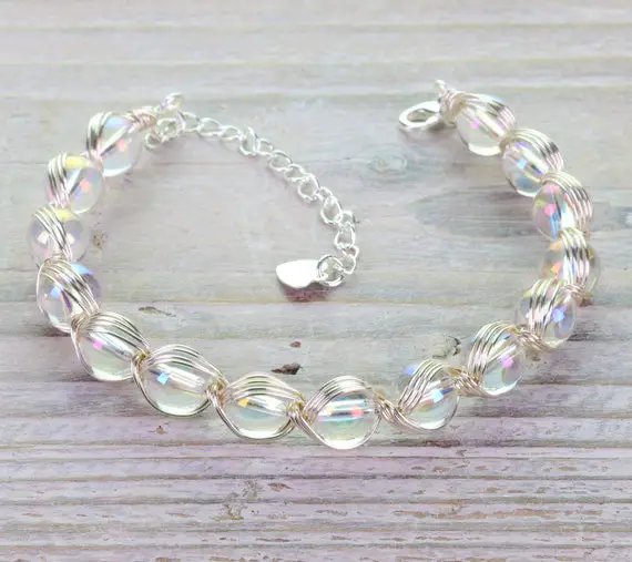 Angel Aura Quartz Crystal Bracelet, Silver Bracelets, Bracelets For Women, Beaded Bracelets, Healing Gemstone Bracelets