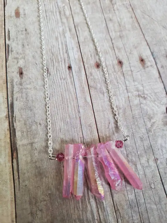 Angel Aura Quartz, Quartz Necklace, Raw Stone Necklace, Best Friend Gift, Gift For Mom, Dainty Necklace, Crystal Necklace
