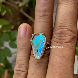 Angel Aura Quartz Ring, Coffin Ring, 925 Solid Sterling Silver Ring, Coffin Angel Aura Quartz Gemstone Ring, Women Ring, Gift for Her | Natural genuine Angel Aura Quartz rings, simple unique handcrafted gemstone rings. #rings #jewelry #shopping #gift #handmade #fashion #style #affiliate #ad