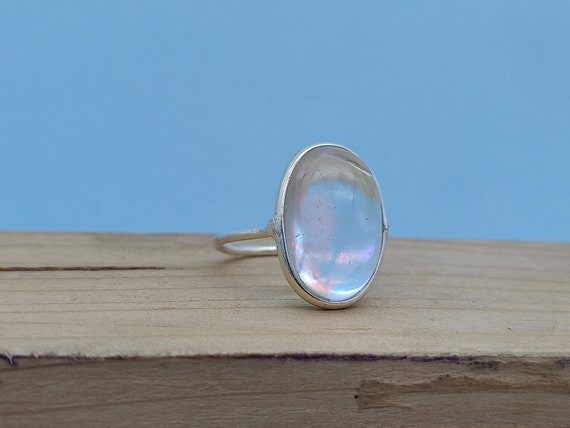 Rainbow Crystal Stone, Sterling Silver 925, Stone Ring, Jewelry, Indian Jewelry, Gold Finish, Rainbow Flash Ring
