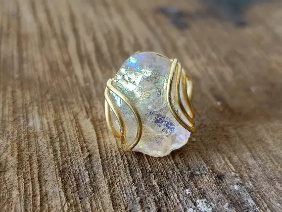 Angel Aura Quartz Ring, Sterling Silver 925, Raw Stone Ring, Gold Plated Ring,jewelry, Indian Jewelry, Gold Finish, Rings
