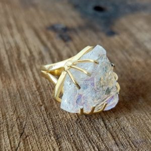 Shop Angel Aura Quartz Rings! Angel Aura Quartz Ring, Rose quartz ring , sterling silver 925,  gold plated raw stone ring, gold finish rings, summer gift, summer jewelry | Natural genuine Angel Aura Quartz rings, simple unique handcrafted gemstone rings. #rings #jewelry #shopping #gift #handmade #fashion #style #affiliate #ad