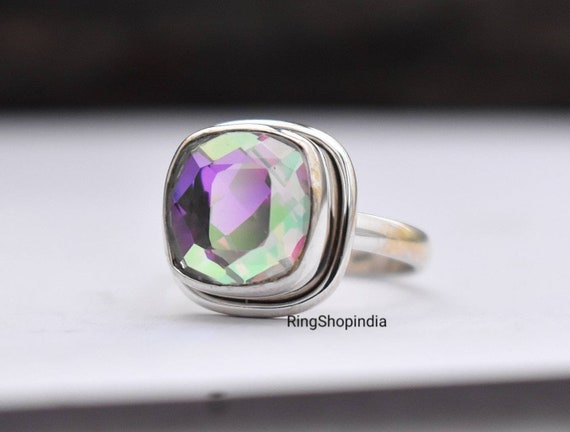 Angel Aura Quartz Stone 925 Solid Silver Ring For Women, Boho Gemstone Wedding Ring Gift For Partner