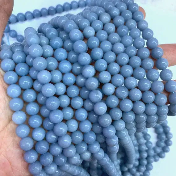 Natural Blue Angelite Beads 8mm 10mm Genuine Angelite Beads Natural Blue Gemstone Beads Blue Mala Beads Blue Semi Precious Beads