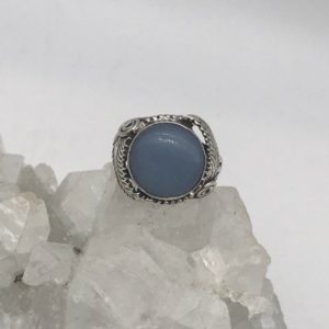 Shop Angelite Rings! Angelite Ring, Size 7 1/2 | Natural genuine Angelite rings, simple unique handcrafted gemstone rings. #rings #jewelry #shopping #gift #handmade #fashion #style #affiliate #ad