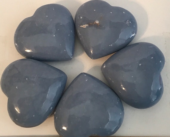 Angelite 50mm Gemstone Heart, Stone Of Awareness, Peaceful, Angelic, Healing Crystals And Stones, Spiritual Stone, Meditation, Tumbled Stone