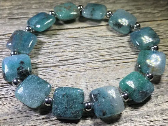 Blue Apatite Healing Stone Bracelet For A 7" Wrist, For Balance With Positive Energy!