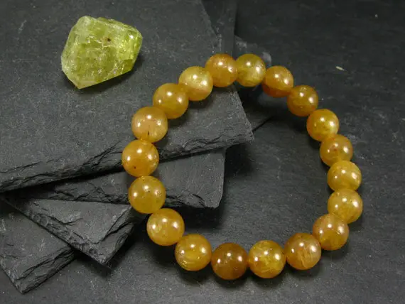 Rare Golden Apatite Genuine Bracelet From Mexico ~ 7 Inches  ~ 10mm Round Beads