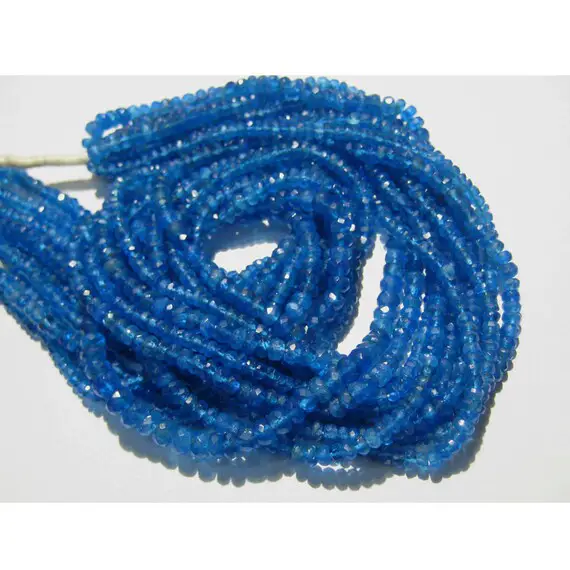 Blue Apatite Faceted Rondelle Gemstones Beads, 3mm Blue Apatite Beads, Sold As 14 Inch Strand
