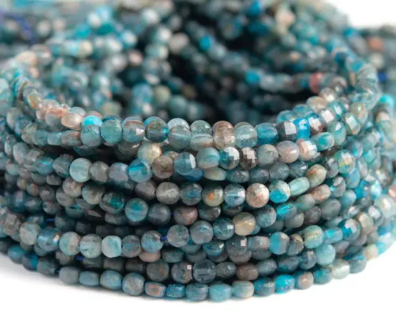 Natural Blue Apatite Gemstone Grade Ab Faceted Flat Round Button 4x2mm Loose Beads