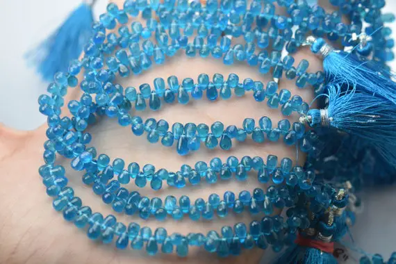 8 Inches Strand,natural Neon Blue Apatite Smooth Tear Drops Shaped Briolette 6-4mm