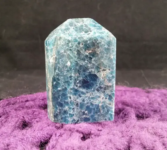 Blue Apatite Tower Polished Crystal Point Stones Crystals Self Standing Oblisk Unique Natural Gemmy Throat Chakra Freeform Display