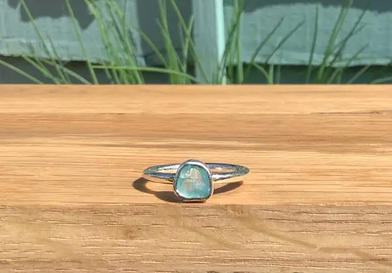 Raw Apatite Silver Ring, Women’s Blue Gemstone Jewellery, Gift For Girlfriend Or Sister