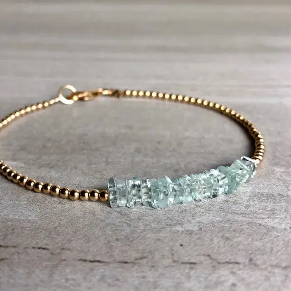 Aquamarine Bracelet | March Birthstone Jewelry | 6 7 8 9 Inch Custom Size Bracelet | Sterling Silver Or Gold Tiny Bead Bracelet |