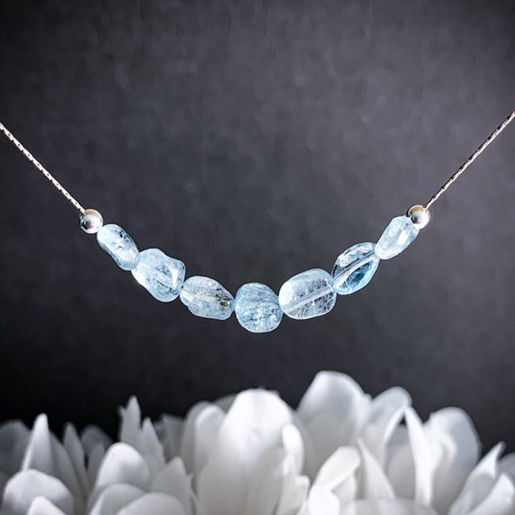 Aquamarine Sterling Silver Gemstone Necklace, Birthstone Necklace, Blue March Birthstone, Crystal Necklace, Gift For Mom, Aquamarine Jewelry