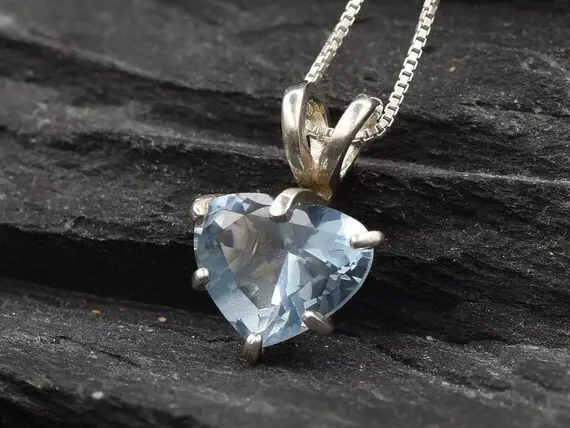Blue Heart Pendant, Aquamarine Necklace, Heart Shape Necklace, Silver Heart Pendant, Anniversary Gift, Silver Aquamarine, Layering Necklace