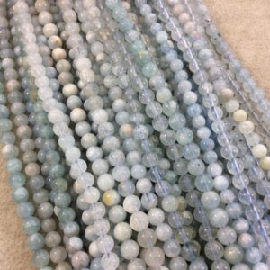 Shop Aquamarine Round Beads! 5-6mm Glossy Finish Natural Light Blue Aquamarine Round/Ball Shaped Beads with 1mm Holes – Sold by 15.5" Strands (Approximately 72 Beads) | Natural genuine round Aquamarine beads for beading and jewelry making.  #jewelry #beads #beadedjewelry #diyjewelry #jewelrymaking #beadstore #beading #affiliate #ad
