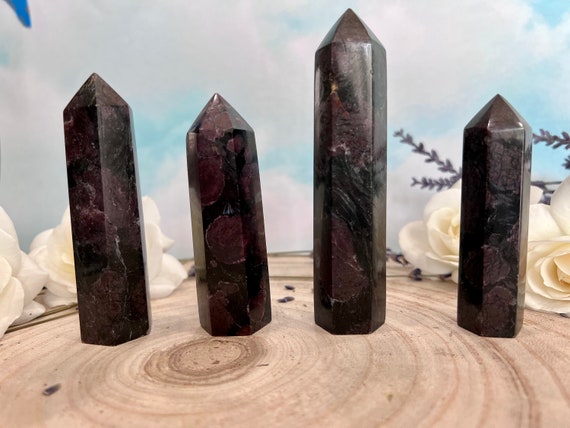 Arfvedsonite With Garnet Point, Arfvedsonite, Garnet, Arfvedsonite Points, Polished Garnet In Arfvedsonite Towers