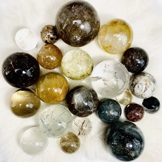 Assorted Crystal Quartz Spheres - By Weight Lodalite Rutilated Smokey Clear Quartz (sphe-s1)