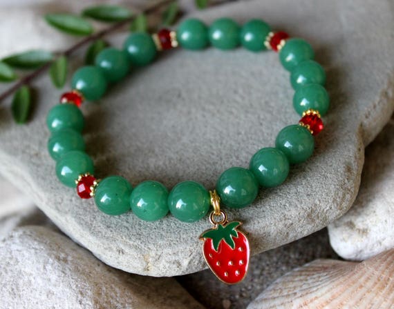10mm Green Aventurine Bracelet, Strawberry Bracelet For Girl, Woman Green Aventurine Jewelry, Gemstone Crystal Chakra Healing Bracelet