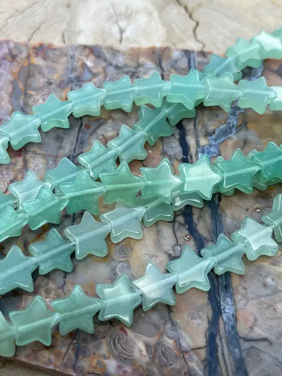 Green Aventurine Star Beads 10mm 6 Inches Gemstone Carved