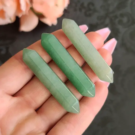 Small Aventurine Dt Crystal Wands 2.2", Bulk Lots Of Double Terminated Points For Jewelry Making Or Crystal Grids