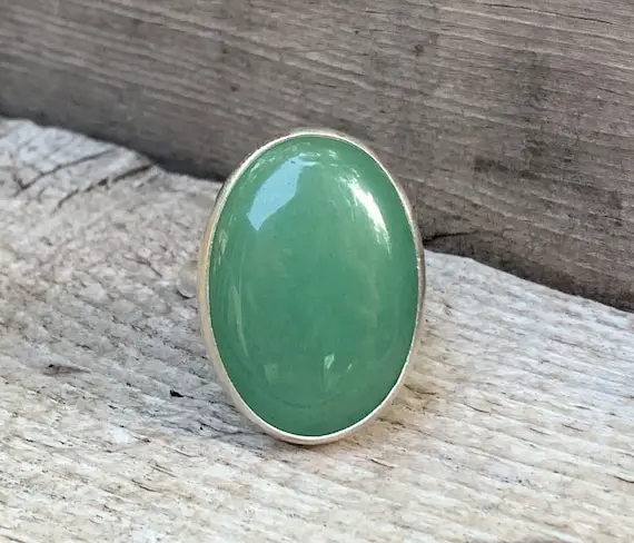 Elegant Large Oval Emerald Green Aventurine Statement Ring In Sterling Silver | Green Gemstone Ring | Silver Ring | Statement Ring