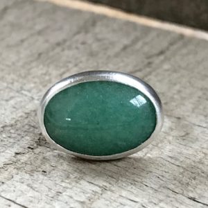 Elegant Oval Emerald Green Aventurine Statement Sterling Silver Ring | Aventurine Ring | Green Gemstone Ring | Silver Ring | Solitaire Ring | Natural genuine Aventurine rings, simple unique handcrafted gemstone rings. #rings #jewelry #shopping #gift #handmade #fashion #style #affiliate #ad