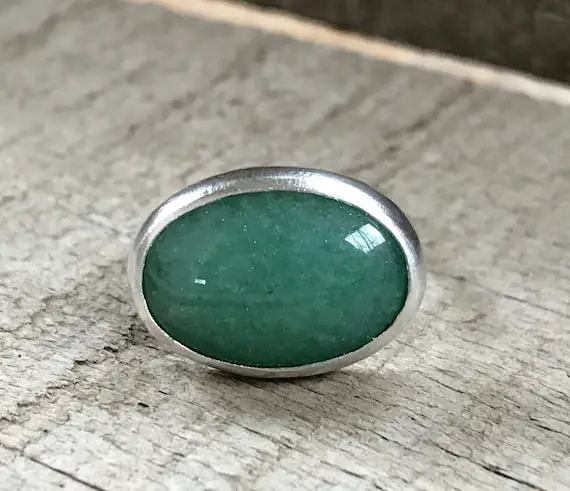 Elegant Oval Emerald Green Aventurine Statement Sterling Silver Ring | Aventurine Ring | Green Gemstone Ring | Silver Ring | Solitaire Ring