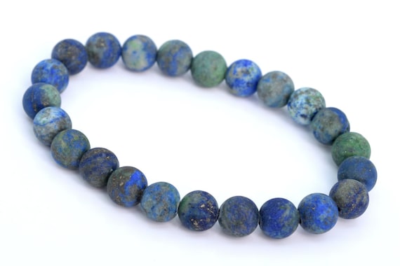 Azurite Gemstone Beads 8mm Matte Blue & Green Round Aaa Quality Bracelet (106730h-071)
