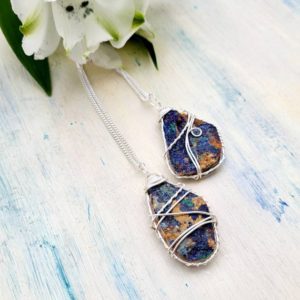 Shop Azurite Necklaces! Azurite necklace, Azurite pendant in Sterling Silver, mineral necklace – raw crystal, blue azurite druzy wrapped necklace | Natural genuine Azurite necklaces. Buy crystal jewelry, handmade handcrafted artisan jewelry for women.  Unique handmade gift ideas. #jewelry #beadednecklaces #beadedjewelry #gift #shopping #handmadejewelry #fashion #style #product #necklaces #affiliate #ad