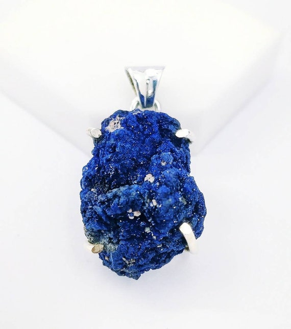 Azurite Pendant, 925 Sterling Silver, Blue Raw Stone, Boho Pendant, Halloween Gift, Valentine's Gift, Hippie Pendant. Free Shipping.