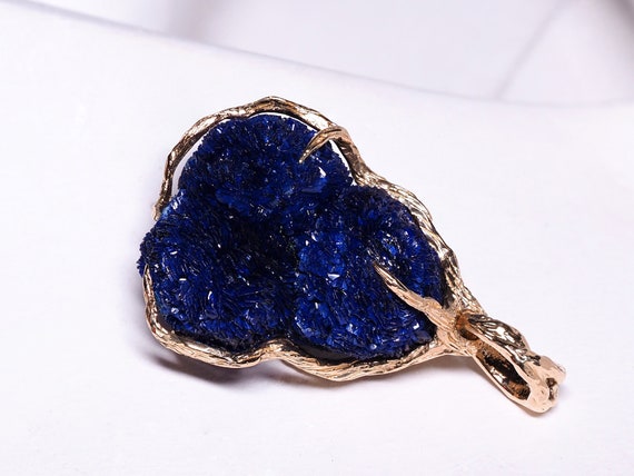Azurite Gold Pendant Raw Crystal Azurite Blue Gemstone Gold Necklace Fine Genderless Unisex Jewelry Blue Stone Pendantif