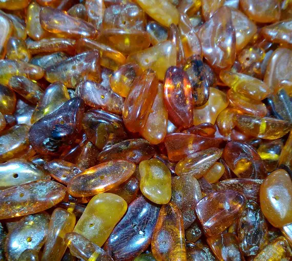 Sale! Bead Happy Genuine Baltic Amber Free Form Nugget Beads Lot Weight 50,100 0r 200 Carats  About 20,40 Or 75 Pcs Size About 5 X 12 Mm