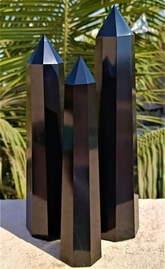 13cm 32cm | 35cm | Aaaa+ Natural Black Tourmaline Point Of Supreme Protection 8 Faceted Obelisk Tower Christmas Gift