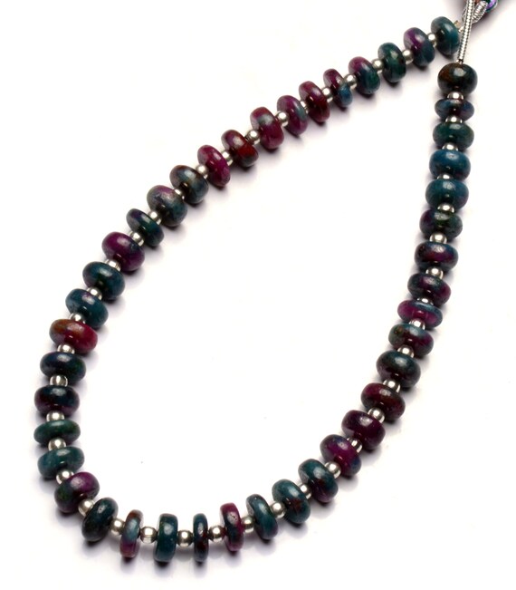 Bicolor Gemstone Natural Ruby Zoisite 6.5mm Size Smooth Rondelle Beads For Jewelry Making 9 Inches Full Strand