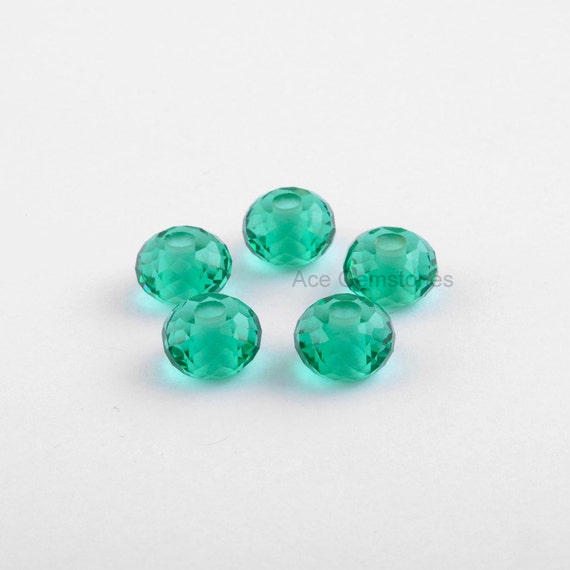 Big Hole Beads, Green Fluorite Quartz Faceted Gemstone Rondelle European Style Large Hole Beads For Necklace And Bracelet - 5 Pcs.