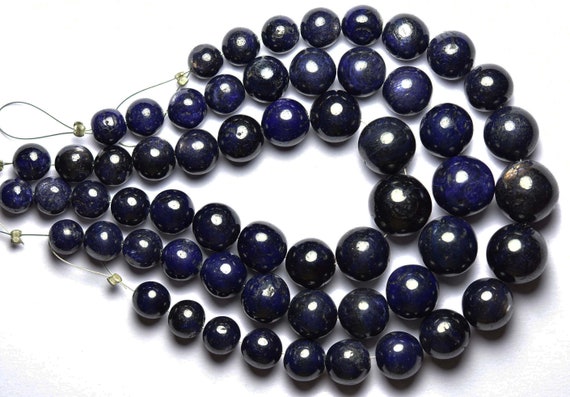 Big Sapphire Round Bead Strand - 7.5 Inches - Natural Amazing Smooth Dark Blue Sapphire Round Stone - Size Is 8-11 Mm #1906