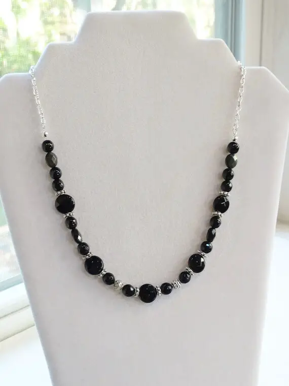 Black Onyx And Rainbow Obsidian Necklace