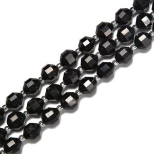 Shop Black Tourmaline Faceted Beads! Black Tourmaline Prism Cut Double Point Faceted Round Size 6mm 8mm 15.5'' Strand | Natural genuine faceted Black Tourmaline beads for beading and jewelry making.  #jewelry #beads #beadedjewelry #diyjewelry #jewelrymaking #beadstore #beading #affiliate #ad