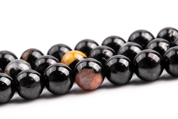 5-6mm Black Tourmaline Beads Grade A+ Genuine Natural Gemstone Round Loose Beads 15"/7.5" Bulk Lot Options (118574)