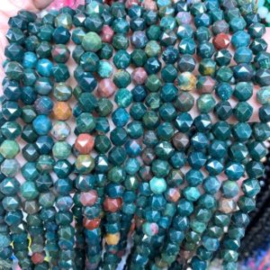 Shop Bloodstone Faceted Beads! Natural Bloodstone Faceted Beads 6mm 8mm 10mm, Star Cut Faceted Bloodstone Beads, Green Mala Beads, Green Red Gemstone Beads | Natural genuine faceted Bloodstone beads for beading and jewelry making.  #jewelry #beads #beadedjewelry #diyjewelry #jewelrymaking #beadstore #beading #affiliate #ad