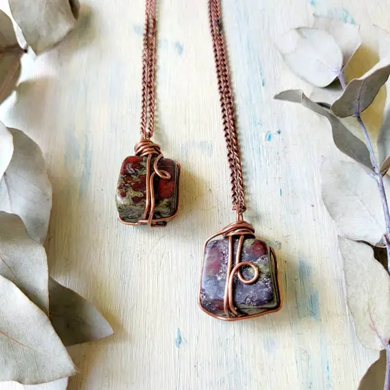 Bloodstone Necklace, Bloodstone Pendant In Copper
