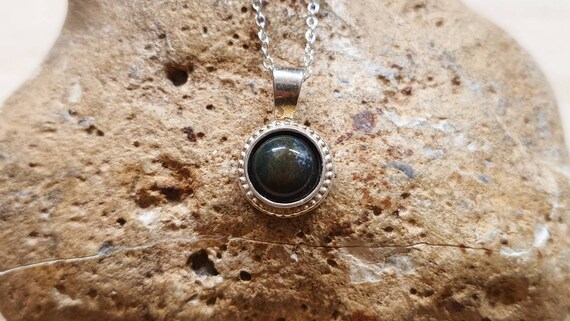 Tiny Bloodstone Pendant Necklace. March Birthstone. Reiki Jewelry. 8mm Stone. 925 Sterling Silver Necklaces For Women. Minimal Accessories